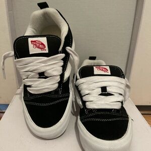 Vans Kids Black and White Low-Top Sneakers with Red Logo